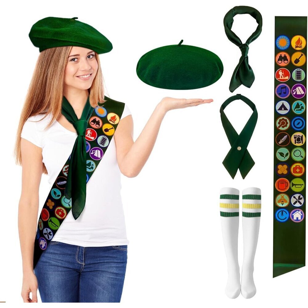 Halloween Scout Costume Accessories 5 Pcs Polyester Sash Hat Scarf Socks
